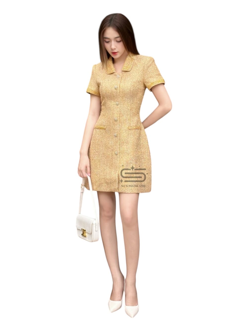 Gold Embellished Mini Dress
