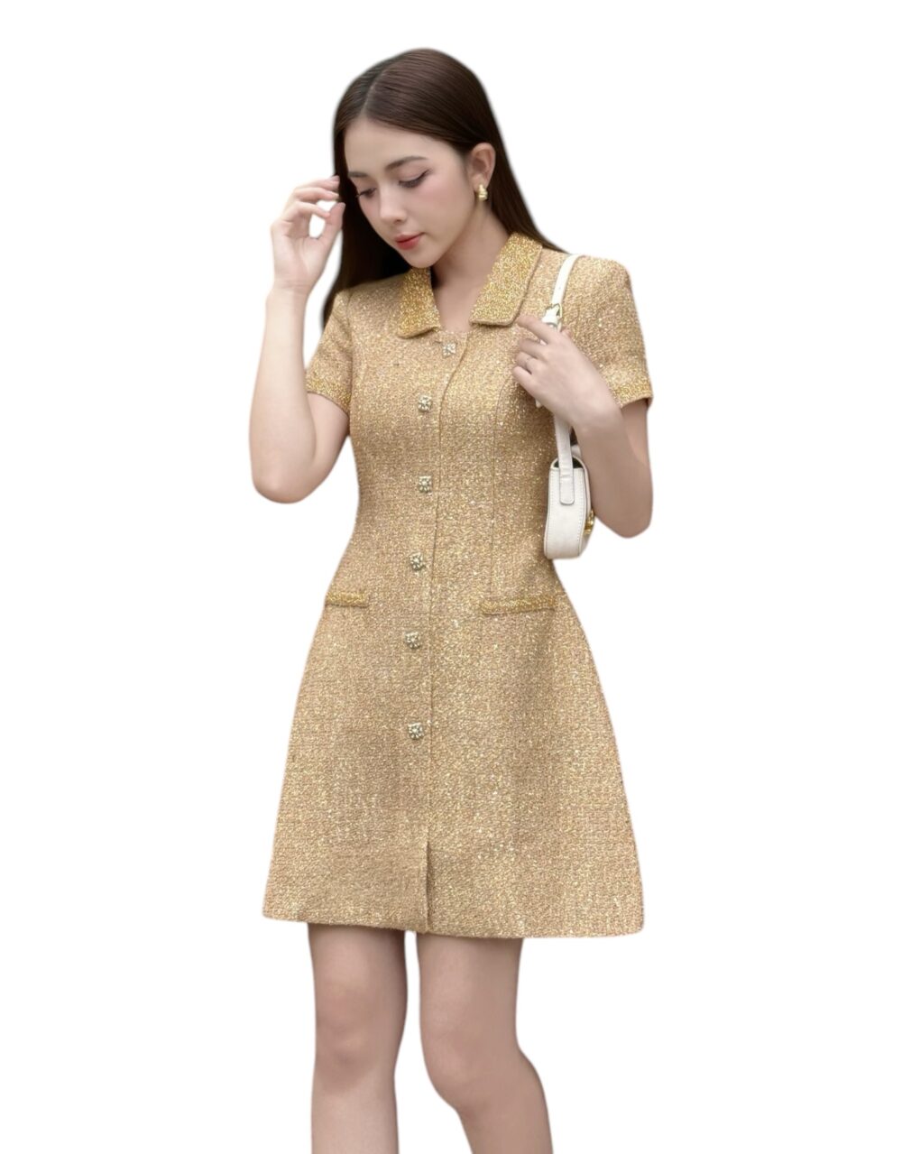 Gold Embellished Mini Dress - Image 2